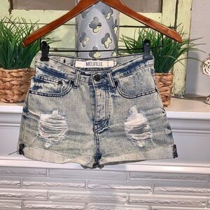 Melville Acid Wash Distressed High Rise Cuffed Denim Shorts Size 25